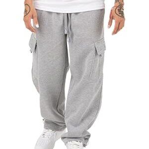NEW Heavy Fleece Cargo Long Pants Sweatpants SIZE Medium - Gray